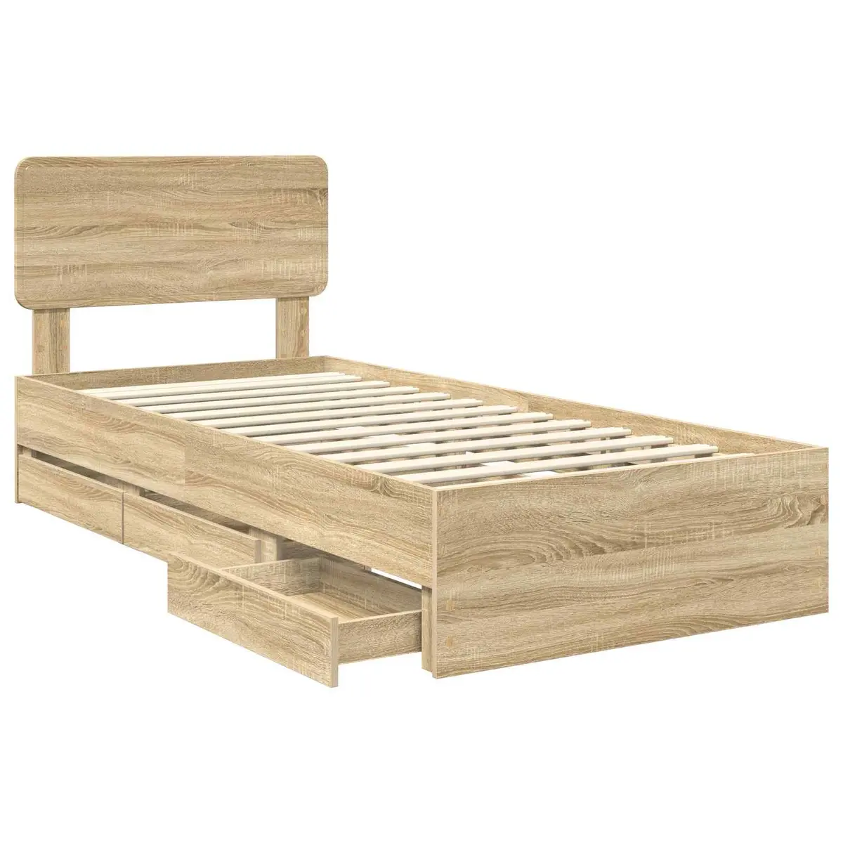 Bed Frame with Storage Drawers 90x190cm Brown