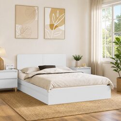 Storage Bed Frame with Headboard White 150 x 200 cm Engineered Wood Drawers