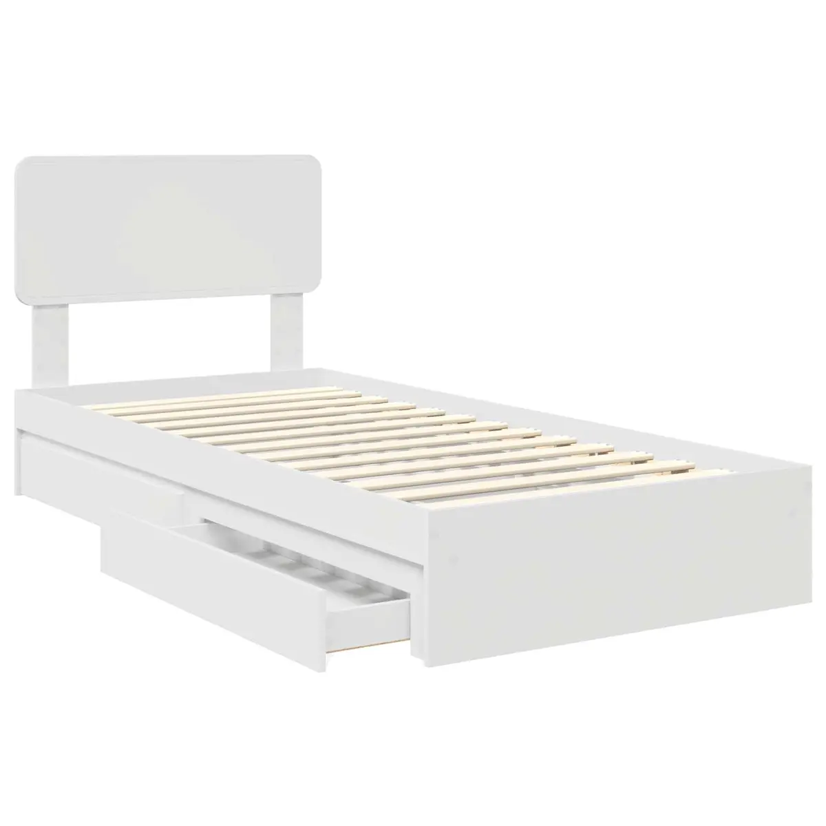 White Storage Bed Frame with Drawers 90 x 190 cm