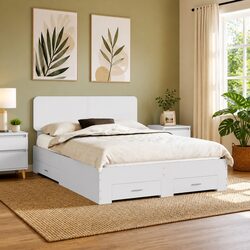 Stylish White Bed Frame with Storage Drawers 150 x 200 cm