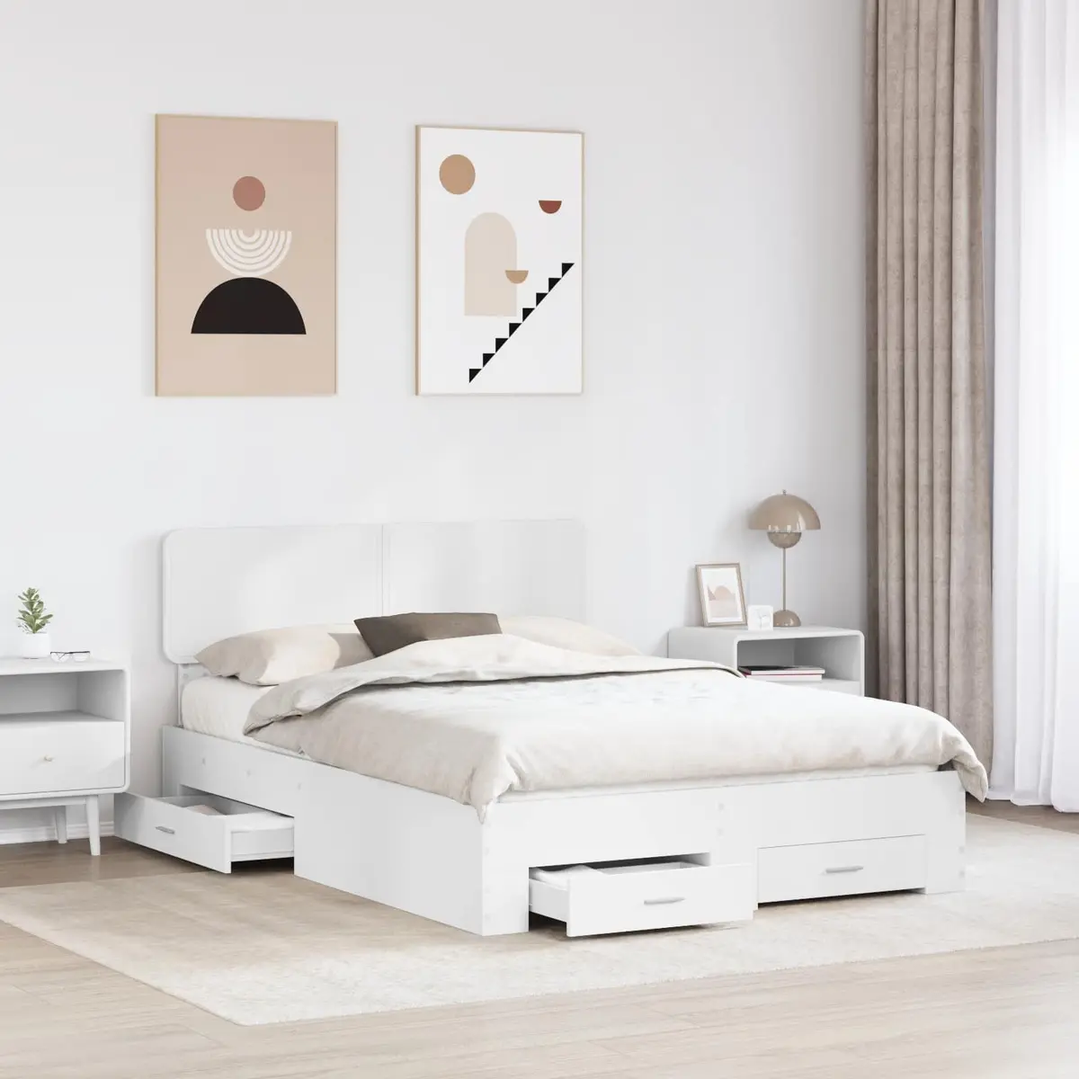 White Bed Frame with Storage Drawers 150 x 200 cm