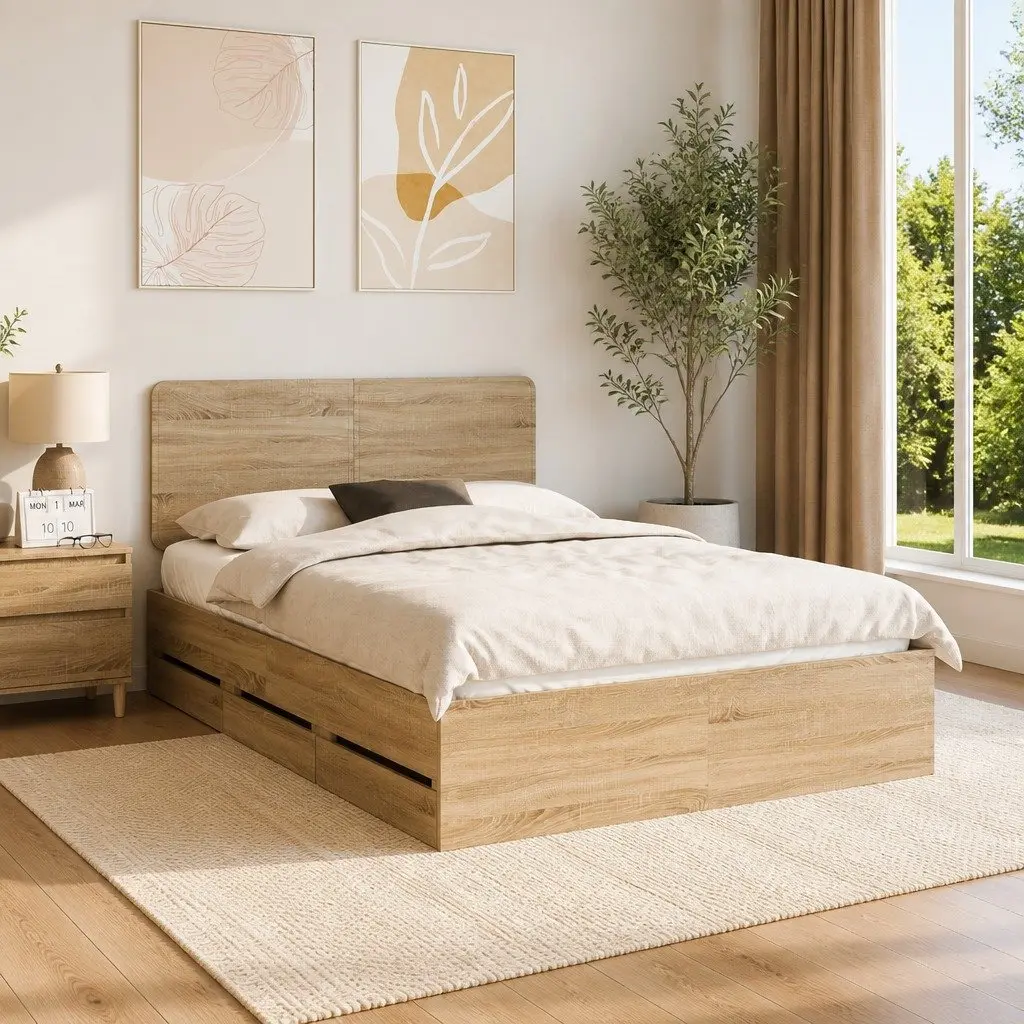 Bed Frame with Drawer in Sonoma Oak 150 x 200 cm