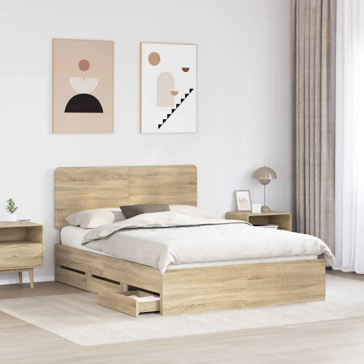 Bed Frame with Drawer Sonoma Oak 150 x 200 cm Engineered Wood Modern Design