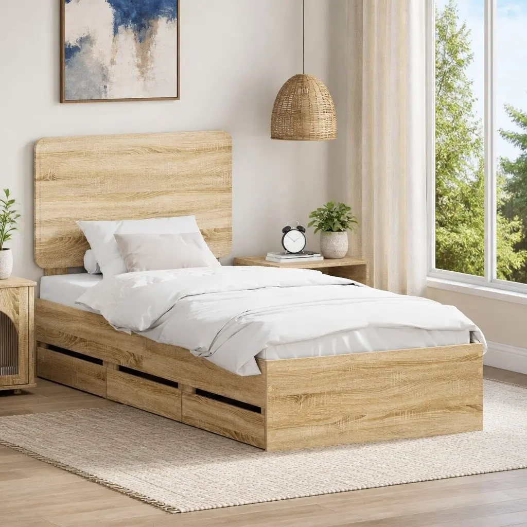 Bed Frame Engineered Wood 90 x 190 cm Brown