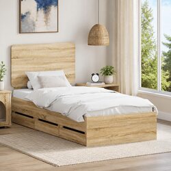 Bed Frame with Drawer Storage Engineered Wood Brown Contemporary Bedroom
