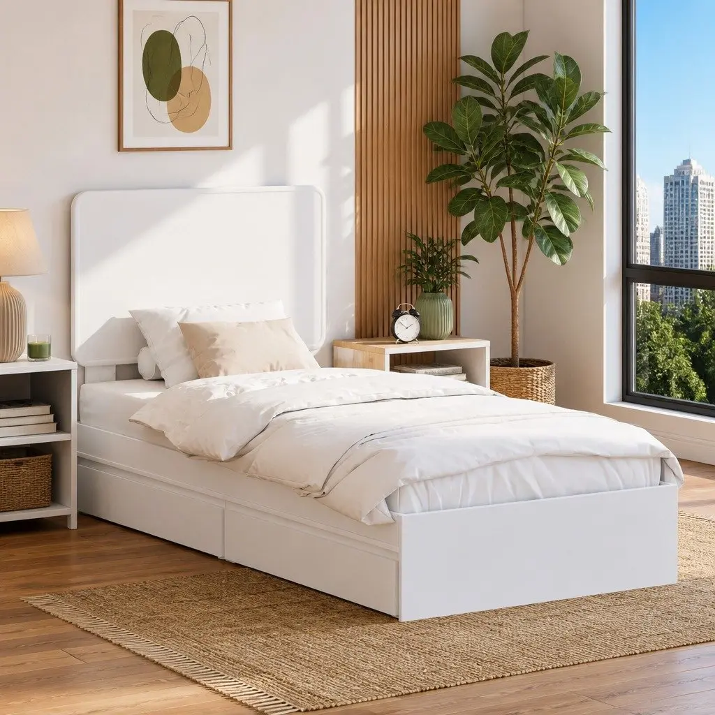 White Storage Bed Frame 90 x 190 cm