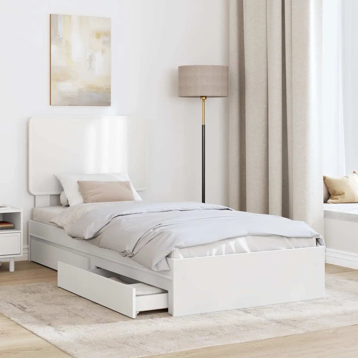 White Storage Bed Frame 90 x 190 cm