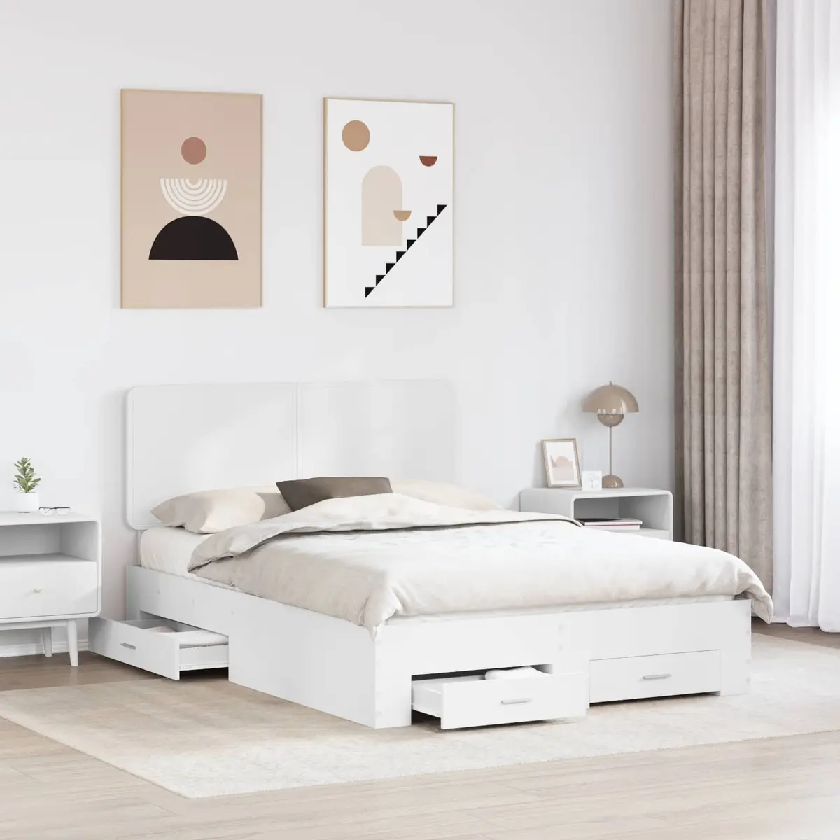 White Bed Frame with Integrated Headboard 150 x 200 cm
