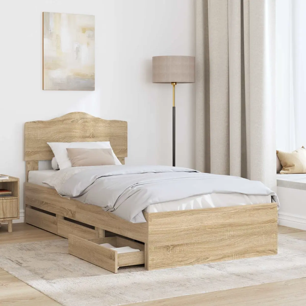 Engineered Wood Bed Frame with Storage Drawer 90 x 190 cm