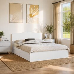 Storage Bed with Headboard White 150 x 200 cm Under-Bed Drawers Modern Frame