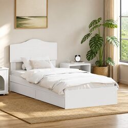Storage Bed with Headboard White 90 x 190 cm Engineered Wood Frame Bedroom