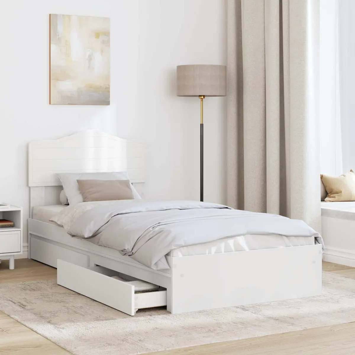 White Storage Bed with Headboard 90 x 190 cm