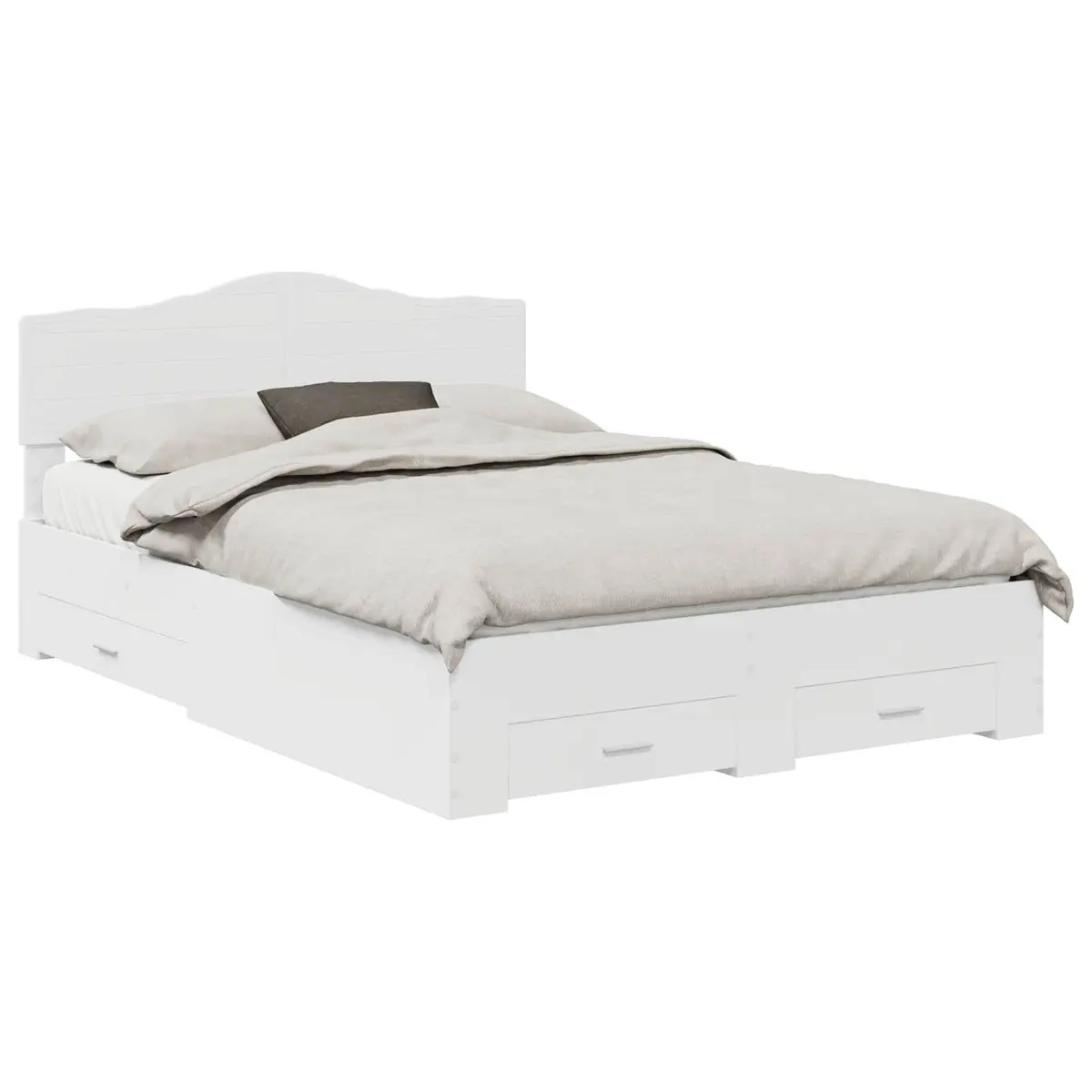 White Bed Frame with Headboard and Storage Drawers