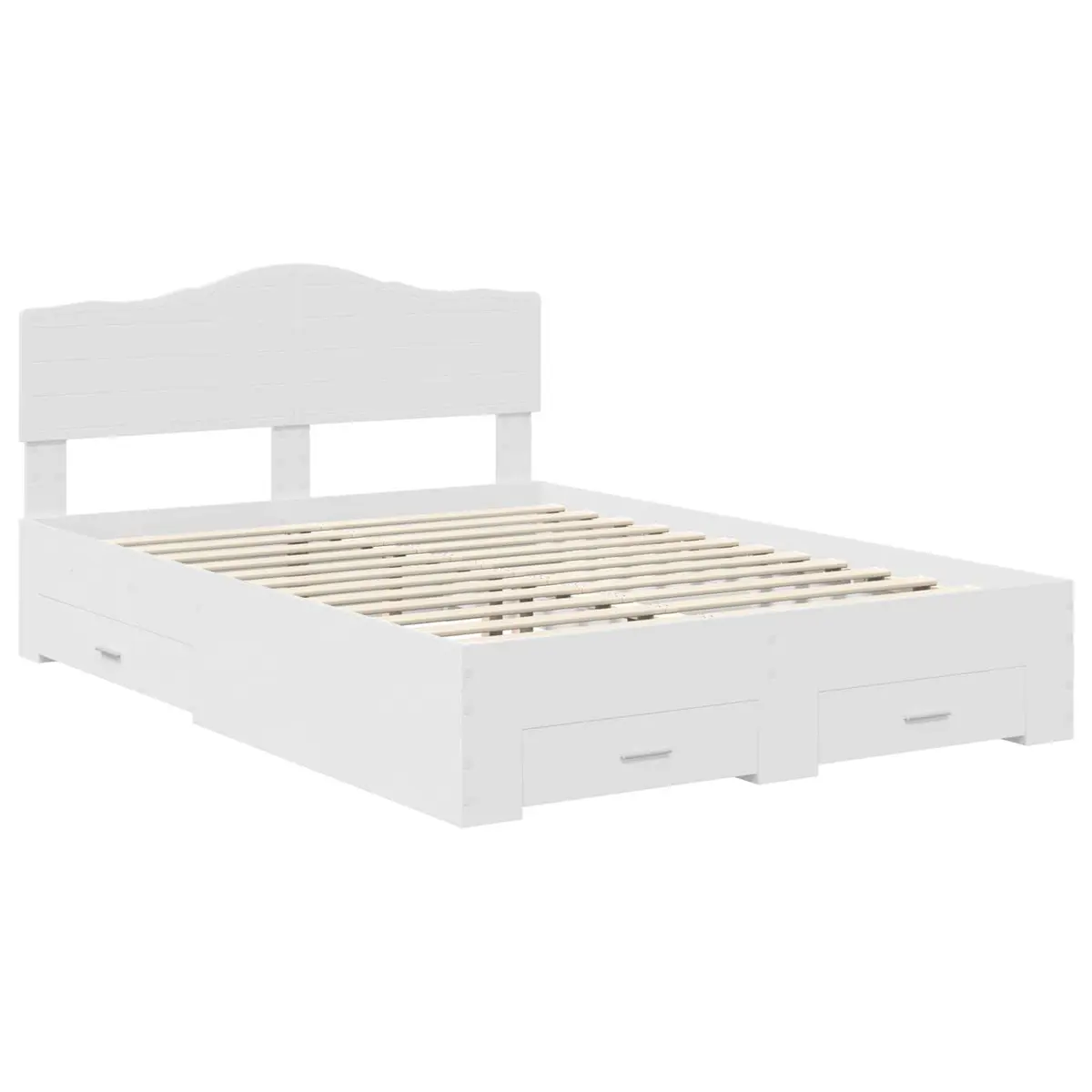 White Bed Frame with Headboard and Storage Drawers