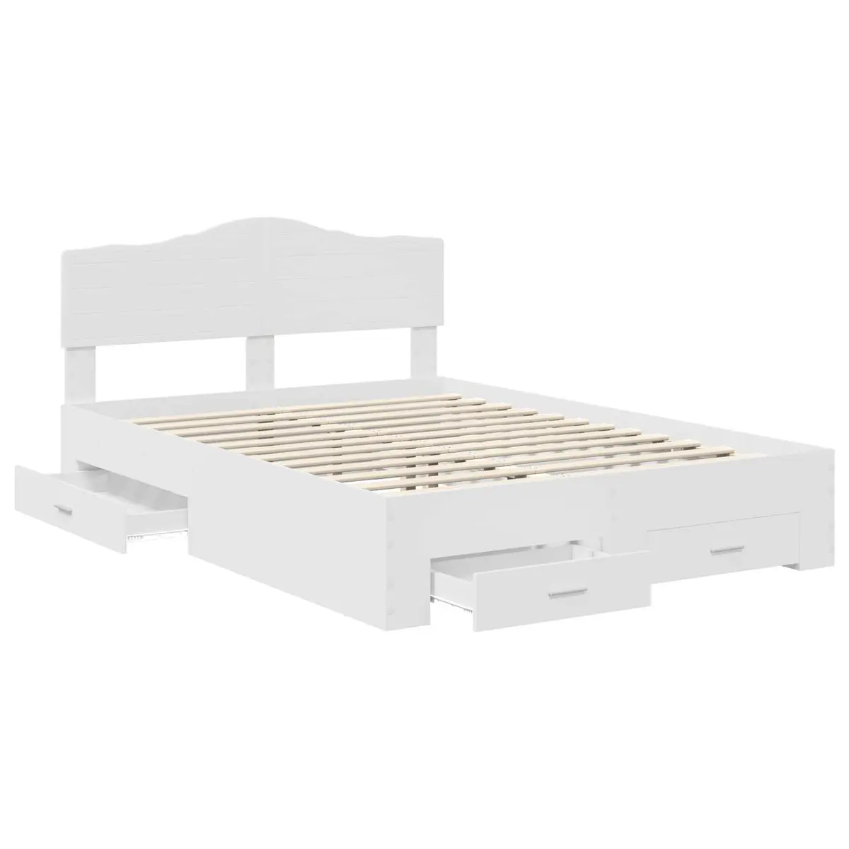 White Bed Frame with Headboard and Storage Drawers