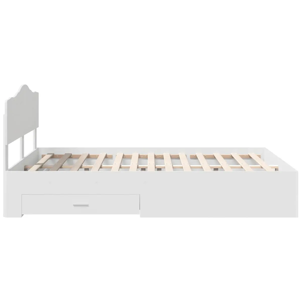 White Bed Frame with Headboard and Storage Drawers