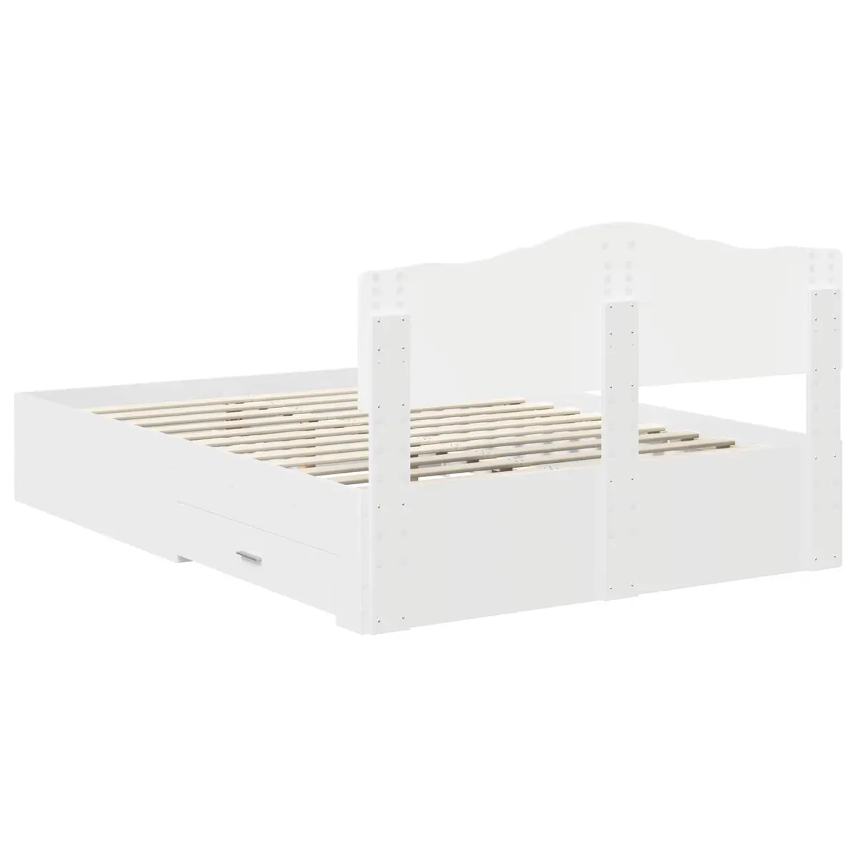 White Bed Frame with Headboard and Storage Drawers