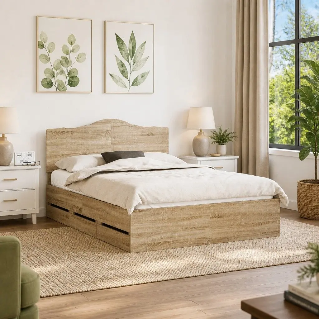 Engineered Wood Bed Frame with Storage Drawers