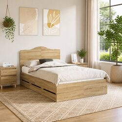 Modern Bed Frame with Storage Drawer in Sonoma Oak