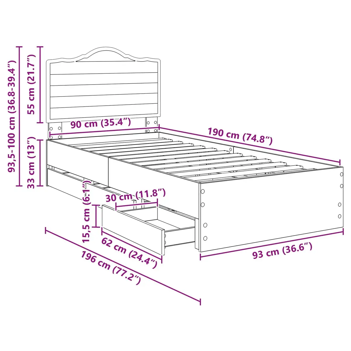 Bed Frame Engineered Wood 90 x 190 cm Brown