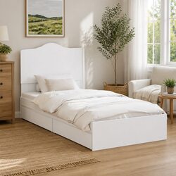 Stylish White Storage Bed with Headboard 90 x 190 cm