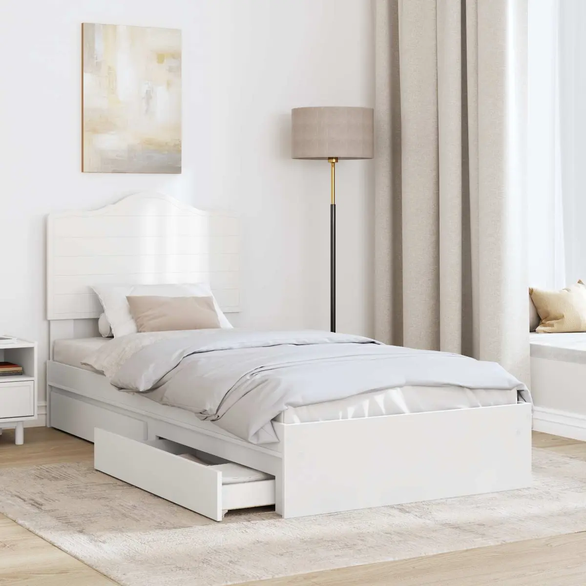 White Storage Bed with Headboard 90 x 190 cm