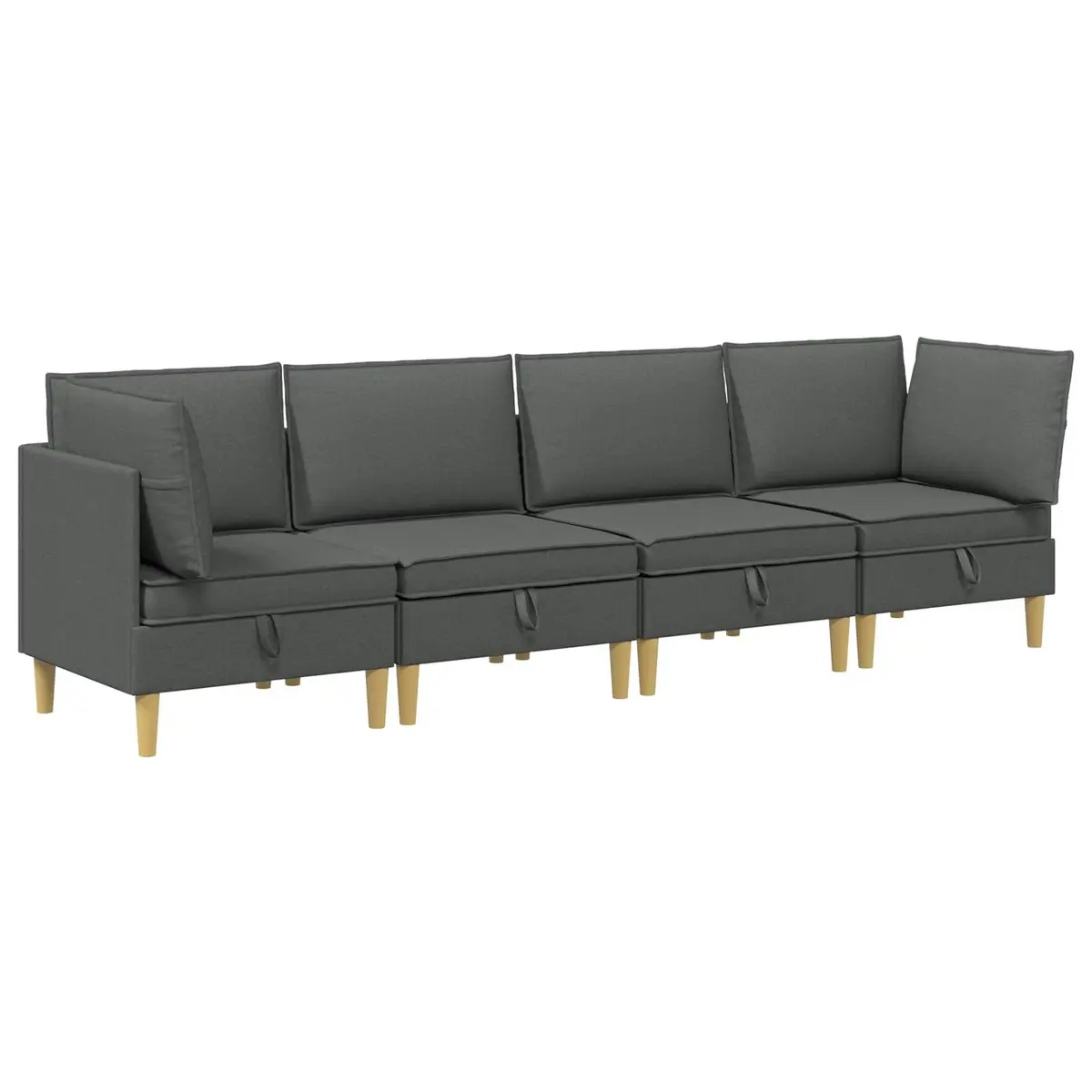 4-Piece Grey Fabric Modular Sofa Set with Storage