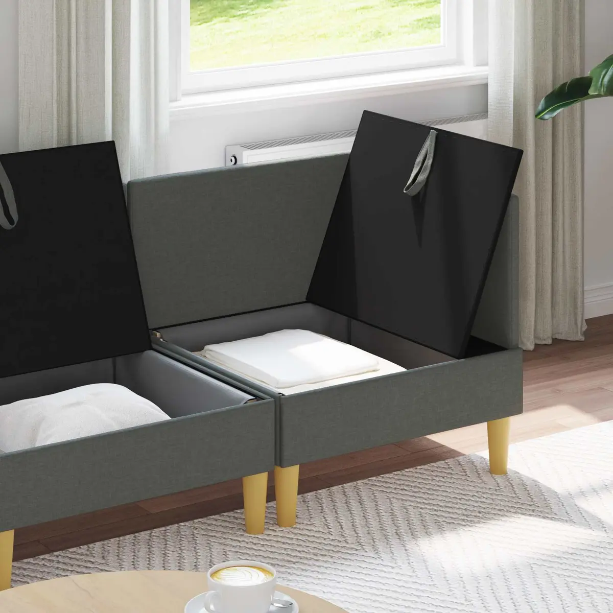 4-Piece Grey Fabric Modular Sofa Set with Storage