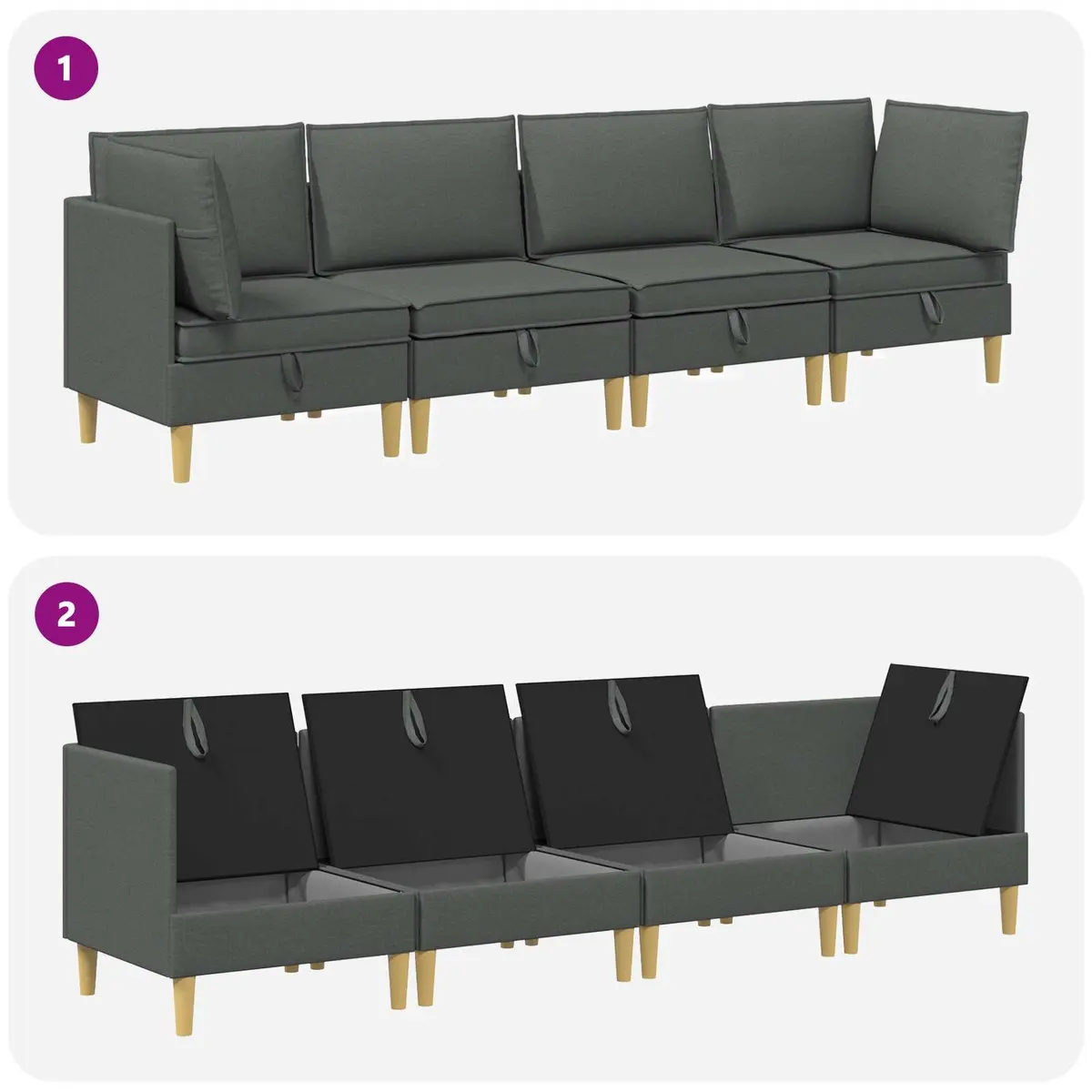 4-Piece Grey Fabric Modular Sofa Set with Storage