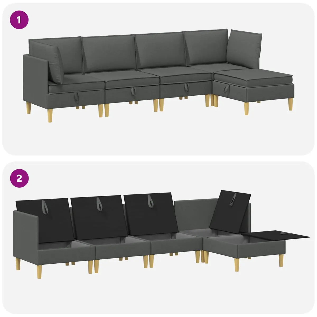 5-Piece Modular Sofa Set with Storage in Grey
