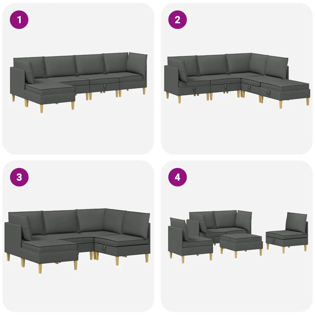 5-Piece Modular Sofa Set with Storage in Grey