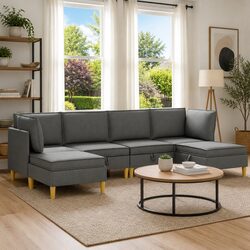 Modular Sofa Set 6 Pieces in Grey with Ample Storage Options