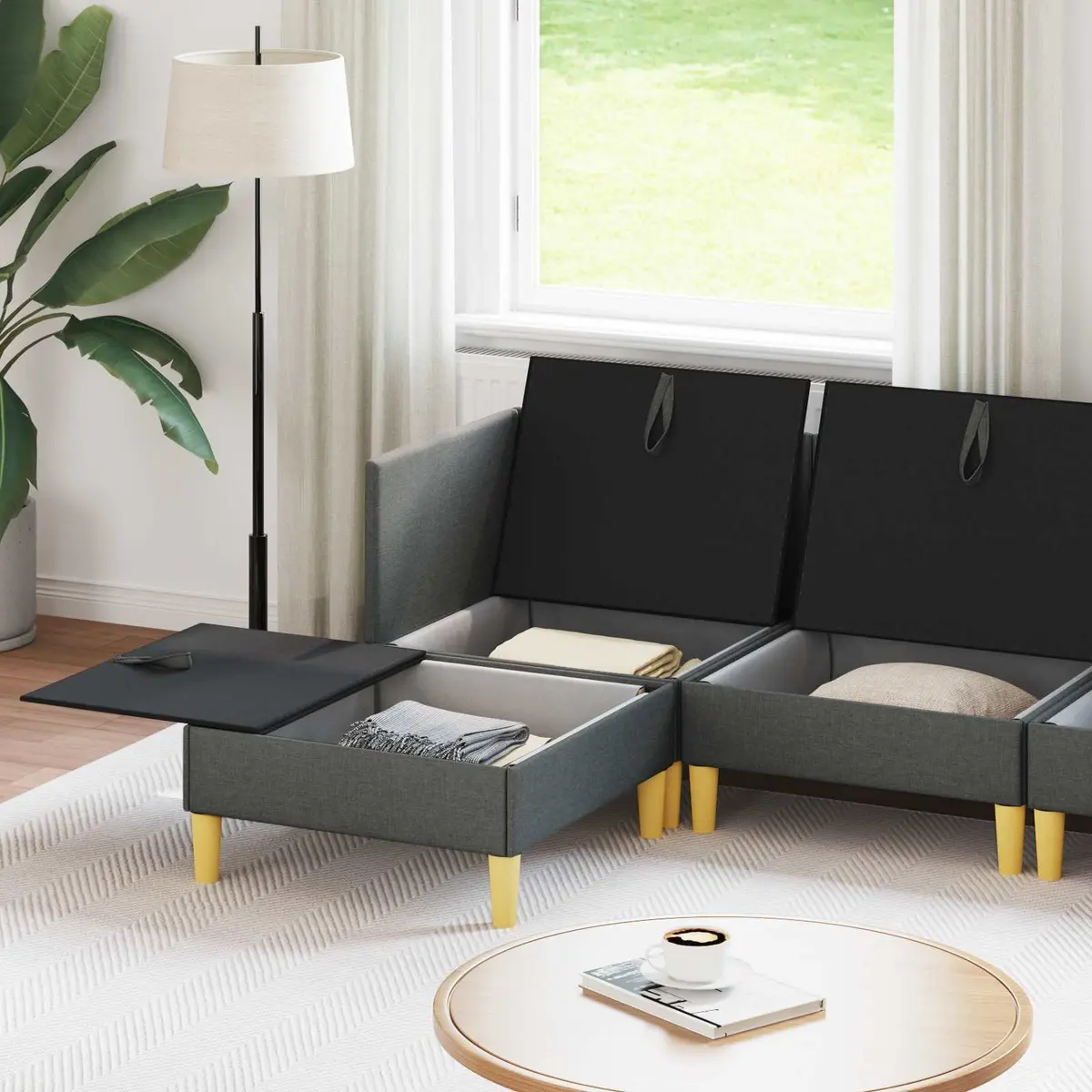 Modular Sofa Set 6 Pieces in Grey with Ample Storage Options