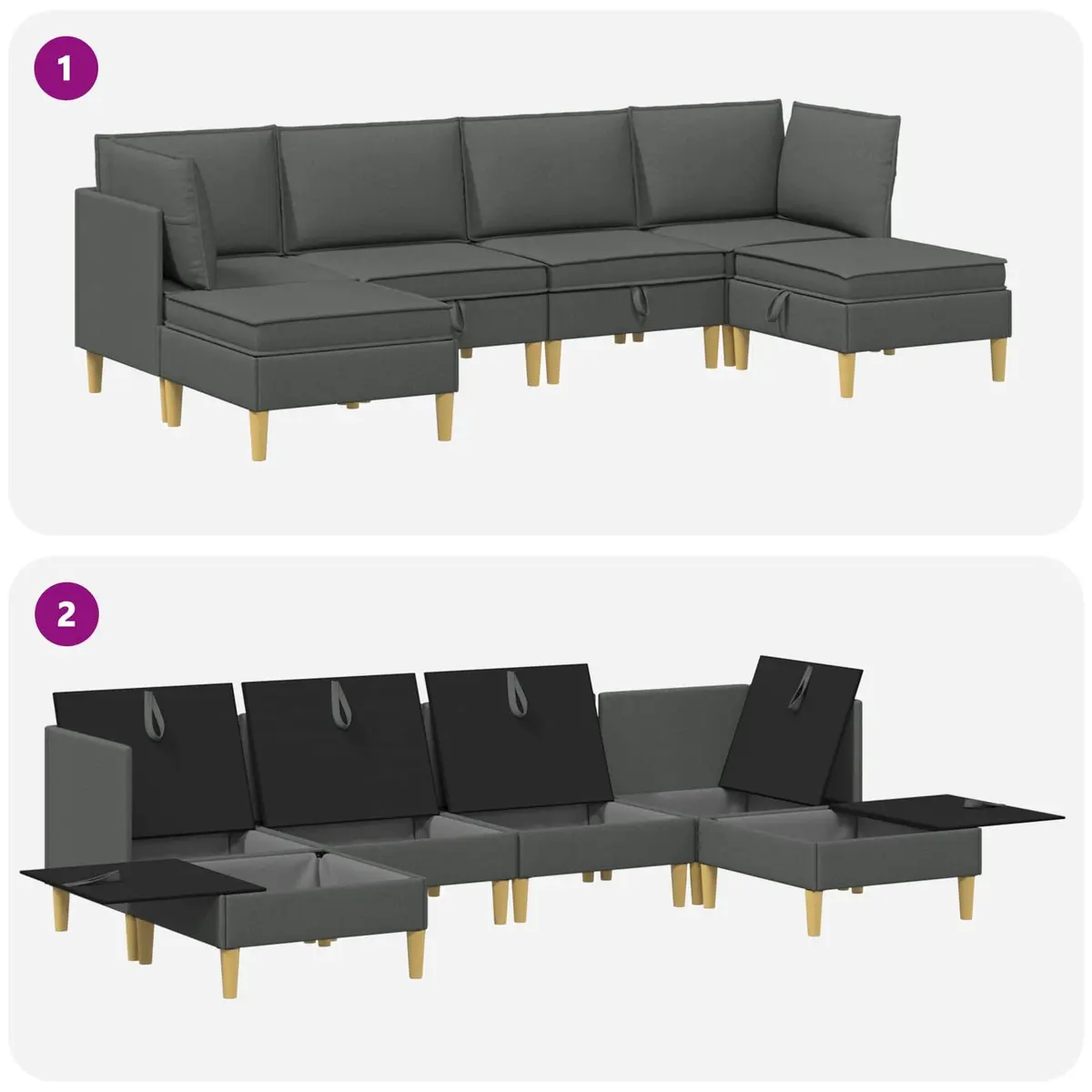Modular Sofa Set 6 Pieces in Grey with Ample Storage Options