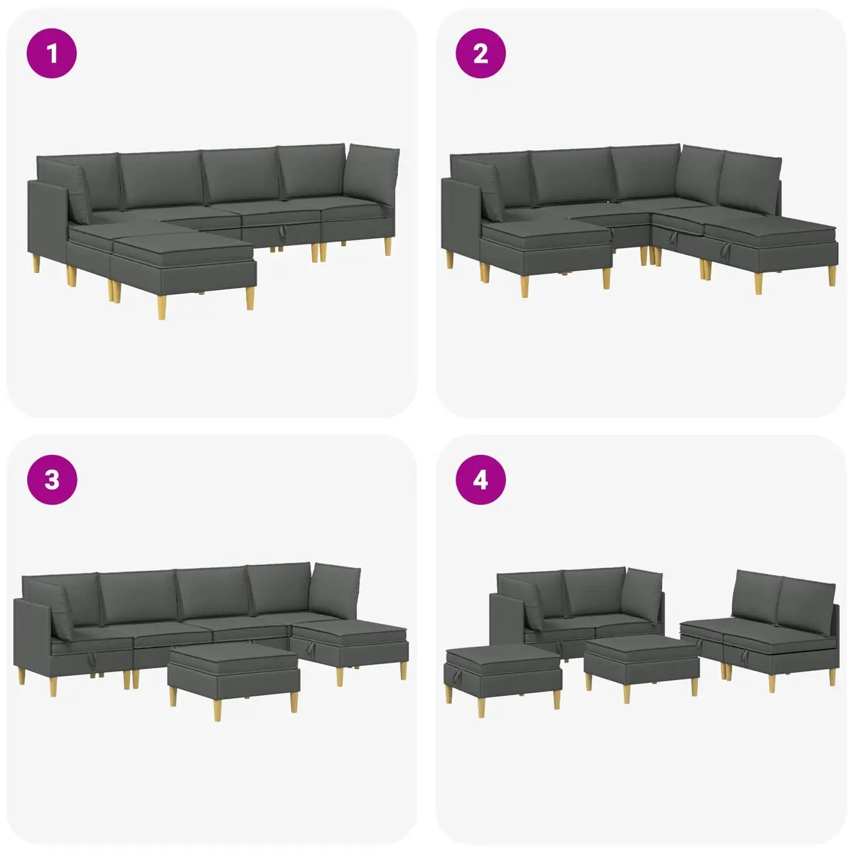 Modular Sofa Set 6 Pieces in Grey with Ample Storage Options
