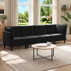 Stylish 4-Piece Black Velvet Living Room Set