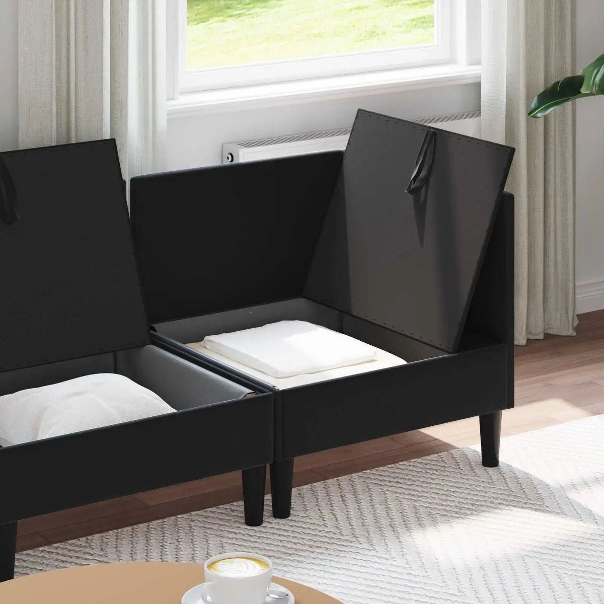 Living Room Furniture Set Velvet Black 4 Piece