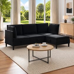 Stylish 4-Piece Black Velvet Sofa Set with Storage