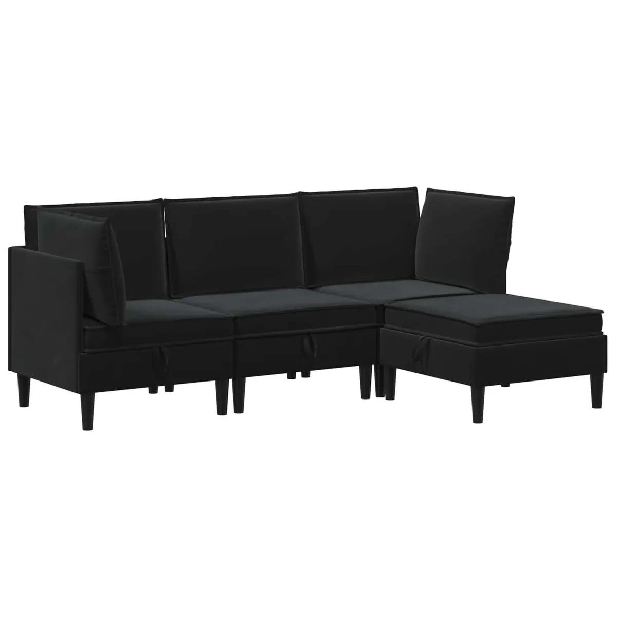 Living Room Set Velvet 4 Piece Black