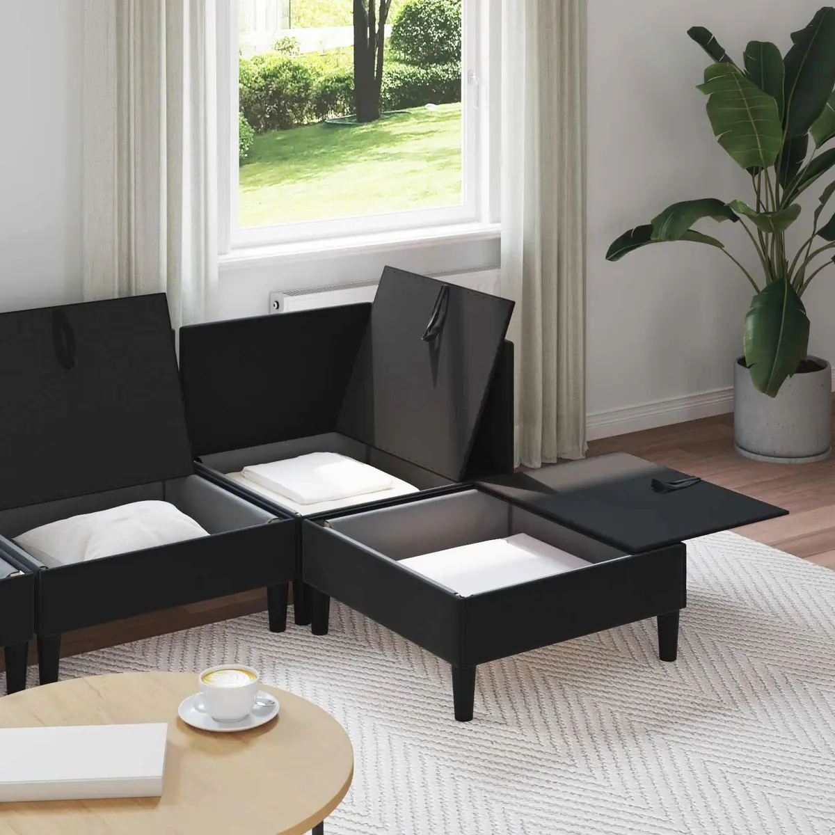 Living Room Set Velvet 4 Piece Black