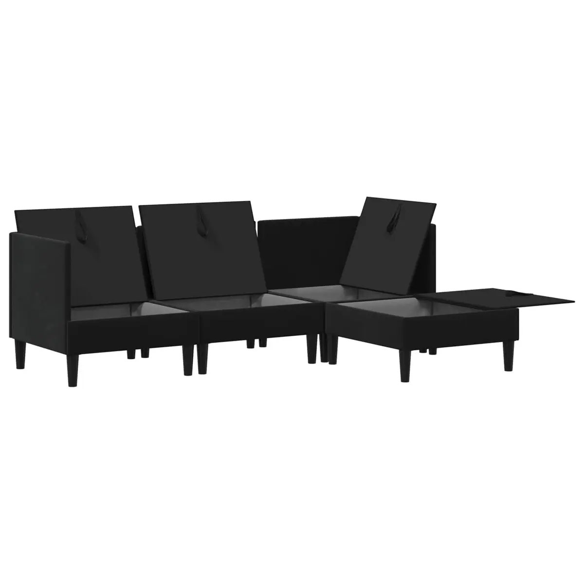 Living Room Set Velvet 4 Piece Black