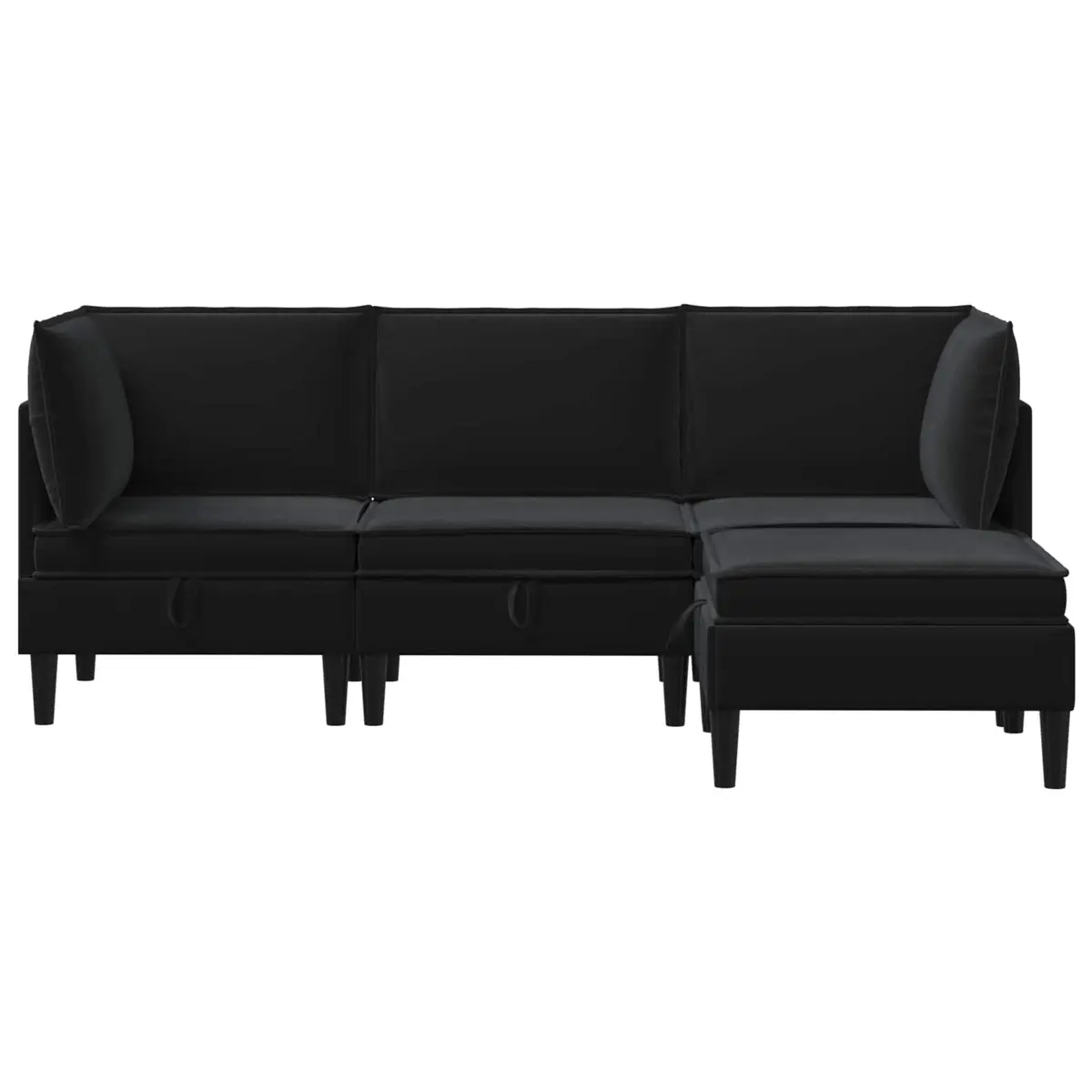 Living Room Set Velvet 4 Piece Black