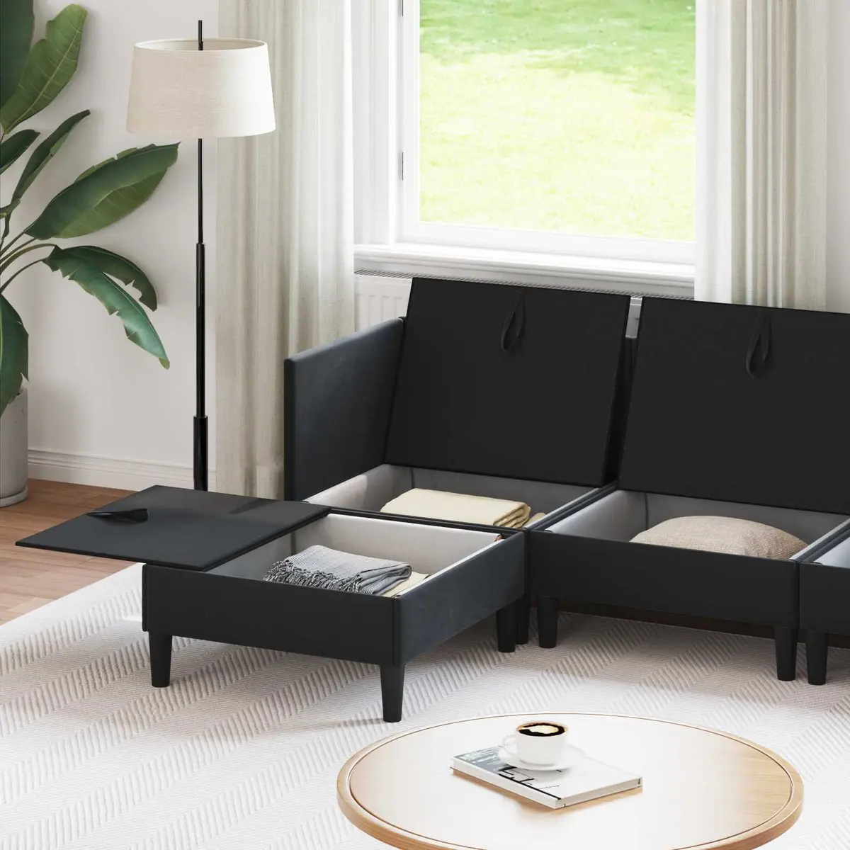 Living Room Set Velvet 5 Piece Black