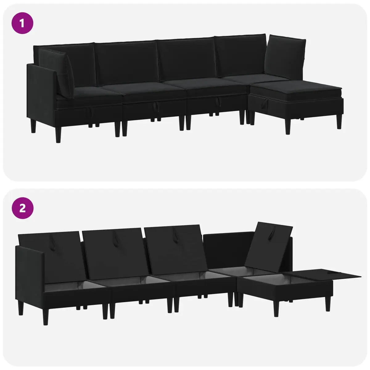 Living Room Set Velvet 5 Piece Black
