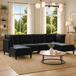 Stylish Black Velvet 6-Piece Living Room Furniture Set