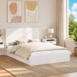 Sturdy White Bed Frame with Headboard and Storage 150 x 200 cm