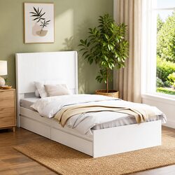 Modern White Bed Frame with Storage Headboard 90 x 190 cm