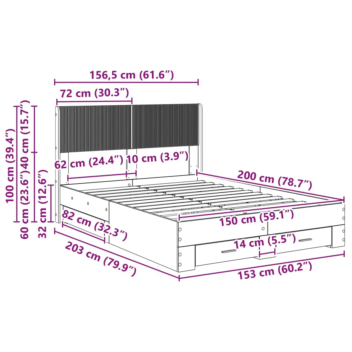 White Bed Frame 150x200cm with Storage Solutions
