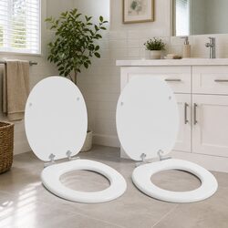Toilet Seat Soft Close White MDF 44 x 38 cm Bathroom Upgrade Pack of 2