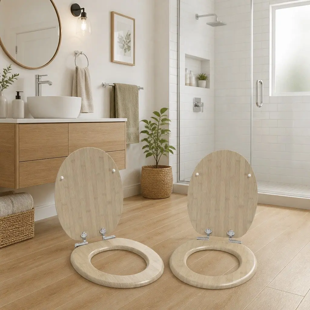Toilet Seat MDF 44 x 38 cm Brown Soft-Close Non-slip Bumpers Standard
